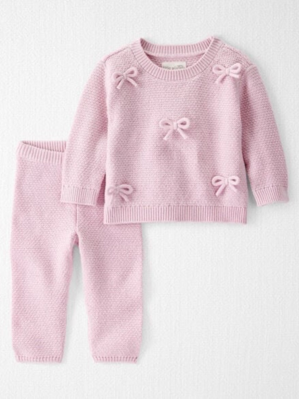 Little Planet Organic Cotton Bow Sweater Knit Set Daylily Pink 6M Baby Girl